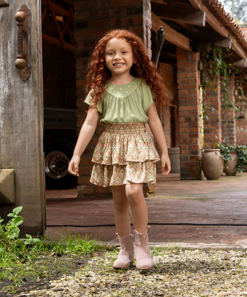 Falda Short Estampada Para Bebé Niña Color Verde Aceituna