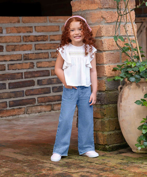 Jean Wide Leg Para Bebé Niña En Denim Tono Claro