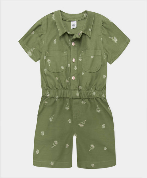 Jumpsuit Corto Para Bebé Niña Color Verde Aceituna