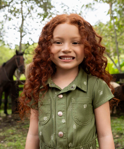 Jumpsuit Corto Para Bebé Niña Color Verde Aceituna