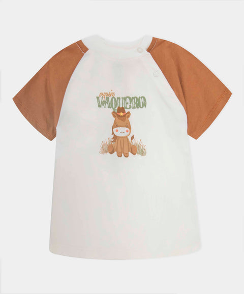 Camiseta Para Recién Nacido En Tela Suave Color Marfil