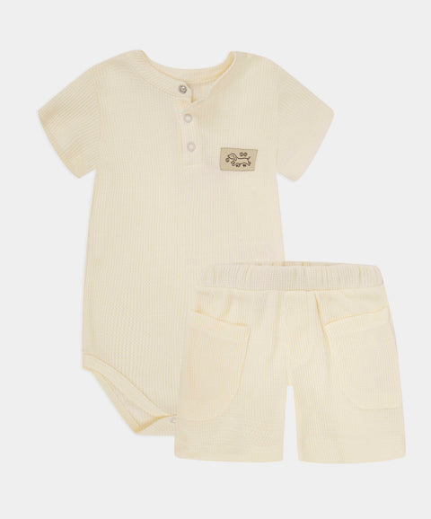 Conjunto Body Y Bermuda Para Recién Nacido Color Marfil