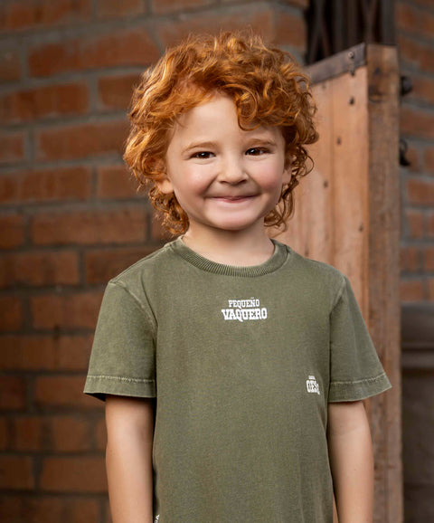 Camiseta Manga Corta Para Bebe Niño En Tela Suave Color Verde Militar