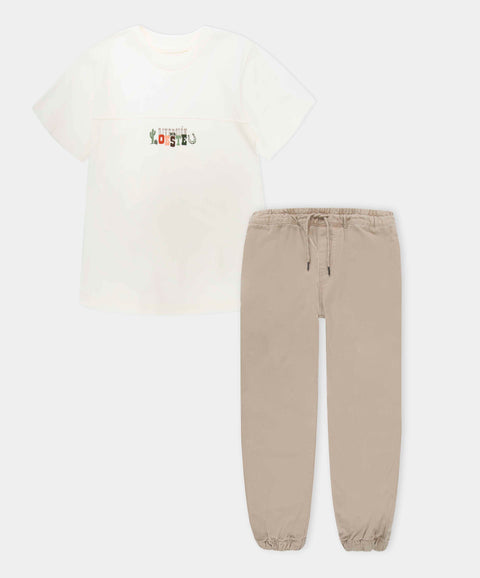 Conjunto De Camiseta Y Jogger Para Bebé Niño Color Marfil