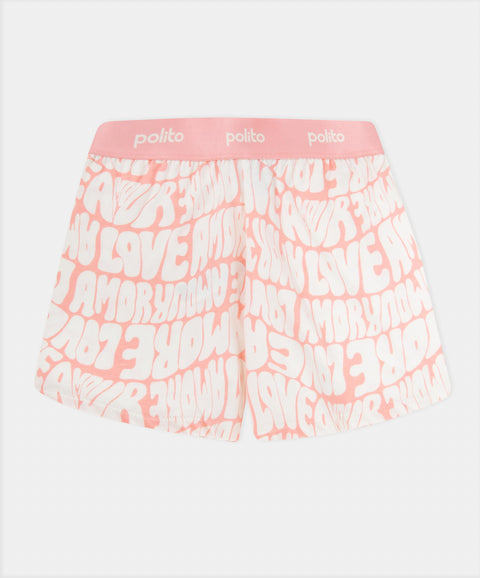 Pijama Estampada Manga Corta Y Short Para Niña Color Rosado