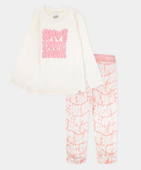 Pijama Manga Larga Y Pantalón Para Bebé Niña Color Marfil Y Rosado
