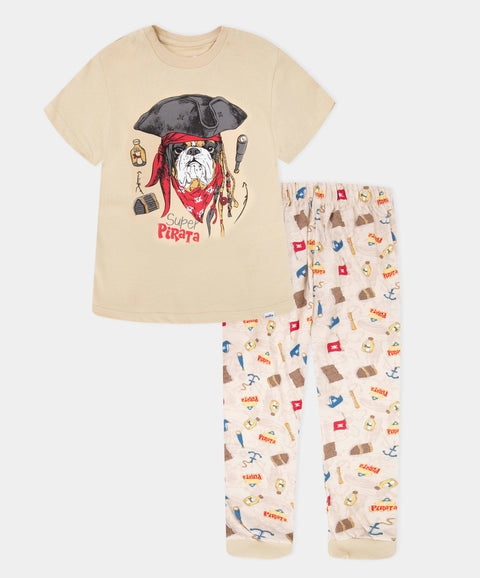 Pijama Camiseta Manga Corta Y Pantalón Para Niño Color Beige