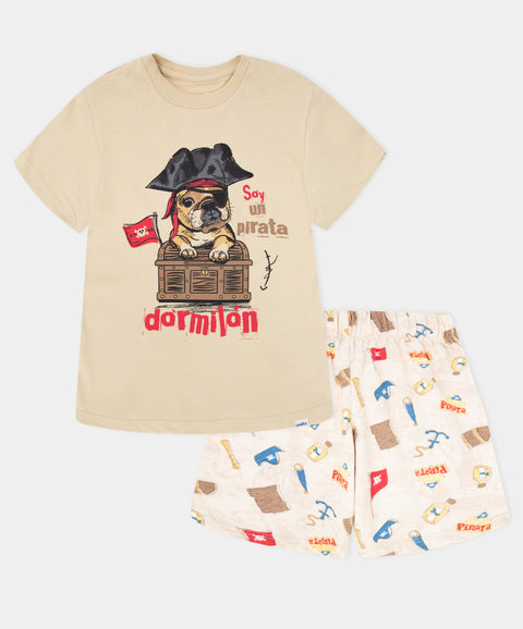 Pijama Camiseta Manga Corta Y Bermuda Para Bebé Niño Color Beige