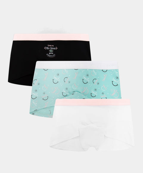 Paquete De Panties X3 Para Niña En Algodón Color Negro Azul y Blanco