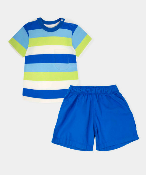 Conjunto Camiseta Y Bermuda Para Recién Nacido Color Azul Eléctrico