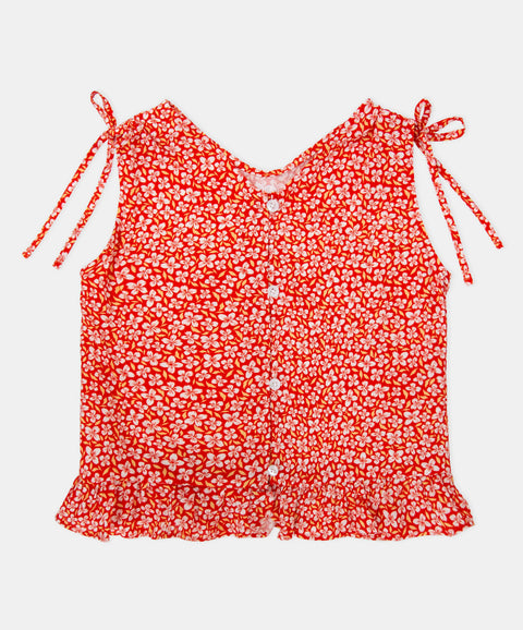Blusa Estampada Manga Sisa Para Niña En Tela Suave Color Rojo