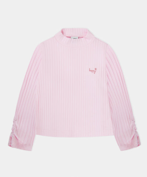 Camiseta Manga Larga Para Niña En Rib Color Rosado