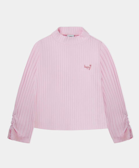 Camiseta Manga Larga Para Niña En Rib Color Rosado