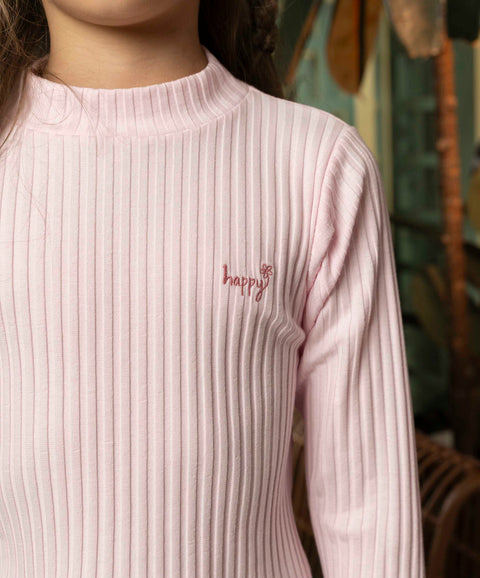 Camiseta Manga Larga Para Niña En Rib Color Rosado