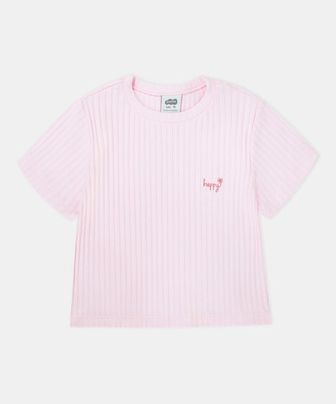 Camiseta Manga Corta Para Niña En Rib Color Rosado