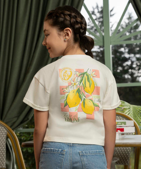 Camiseta Manga Corta Para Niña En Tela Suave Color Marfil