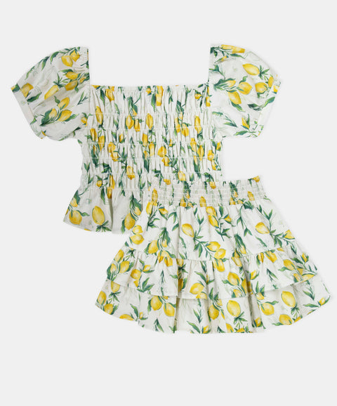 Conjunto Blusa Y Falda Para Niña Color Marfil Estampado