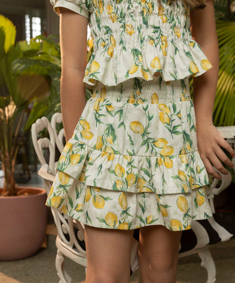 Conjunto Blusa Y Falda Para Niña Color Marfil Estampado