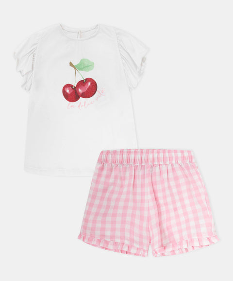 Conjunto Camiseta Y Short Para Bebé Niña Color Rosado Y Blanco