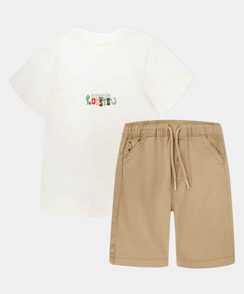 Conjunto De Camiseta Y Bermuda Para Bebé Niño Color Marfil