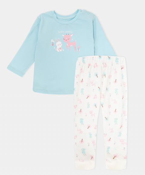 Pijama Manga Larga Y Pantalón Para Recién Nacida Color Azul Claro Y Marfil