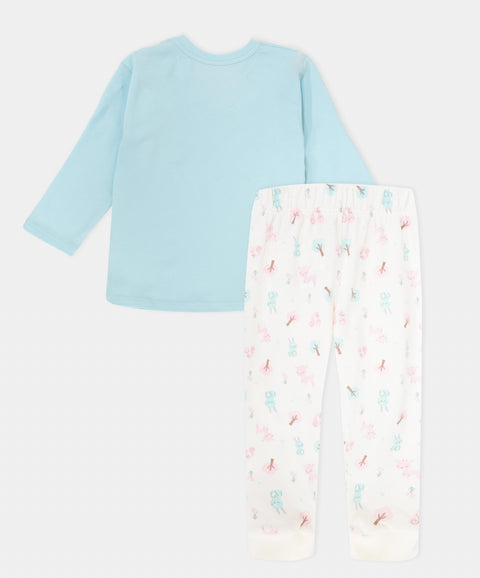 Pijama Manga Larga Y Pantalón Para Recién Nacida Color Azul Claro Y Marfil