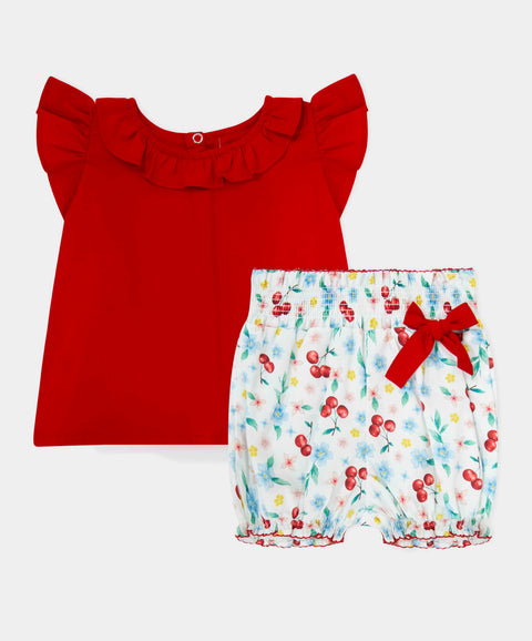 Conjunto Blusa Y Short Para Recién Nacida Color Rojo Y Blanco