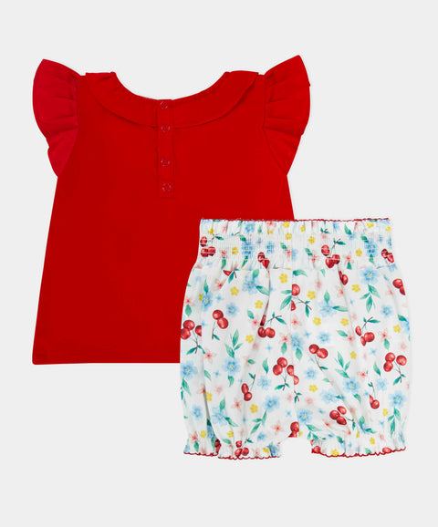 Conjunto Blusa Y Short Para Recién Nacida Color Rojo Y Blanco