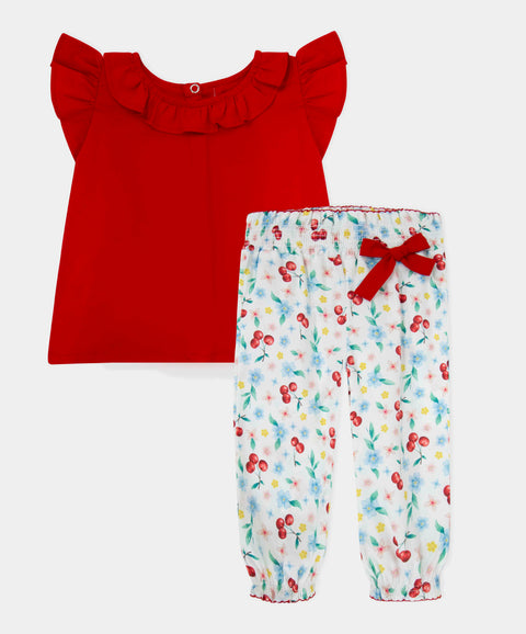 Conjunto Blusa Y Pantalón Para Recién Nacida Color Rojo Y Blanco