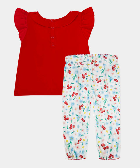 Conjunto Blusa Y Pantalón Para Recién Nacida Color Rojo Y Blanco