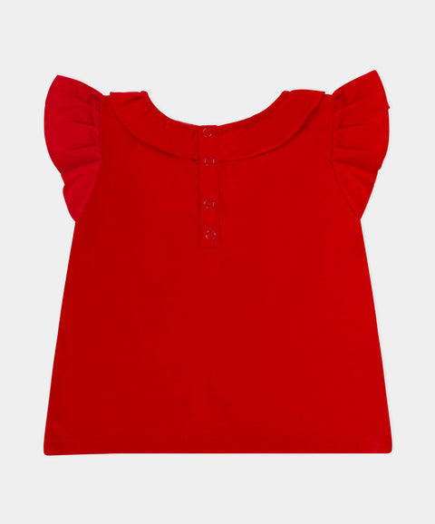 Conjunto Blusa Y Pantalón Para Recién Nacida Color Rojo Y Blanco