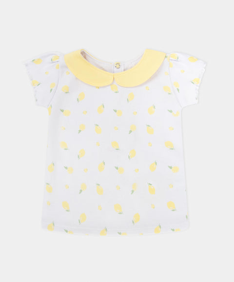 Conjunto Camiseta Manga Corta Y Pantalón Para Recién Nacida Color Amarillo Y Blanco