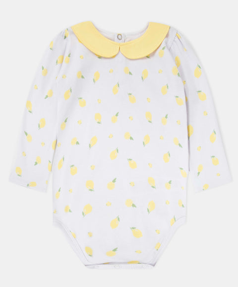 Conjunto Body Manga Larga Y Pantalón Para Recién Nacida Color Amarillo Y Blanco