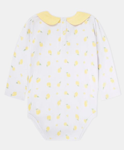 Conjunto Body Manga Larga Y Pantalón Para Recién Nacida Color Amarillo Y Blanco