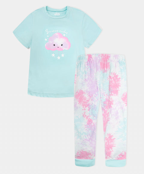 Pijama Manga Corta Y Pantalón Para Bebé Niña Color Azul Claro