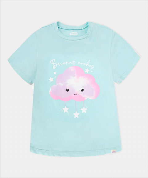 Pijama Manga Corta Y Pantalón Para Bebé Niña Color Azul Claro