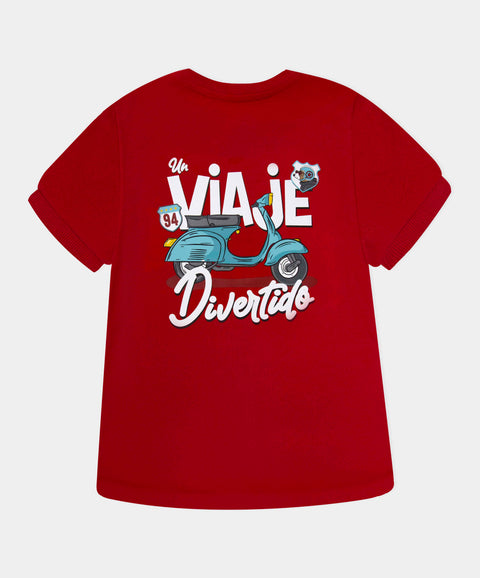 Camiseta Manga Corta Para Bebe Niño En Tela Suave Color Rojo Vino