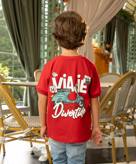 Camiseta Manga Corta Para Bebe Niño En Tela Suave Color Rojo Vino