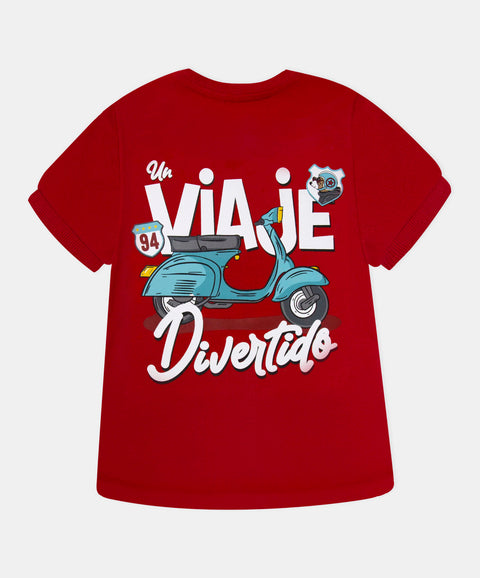 Camiseta Manga Corta Para Bebe Niño En Tela Suave Color Rojo Vino