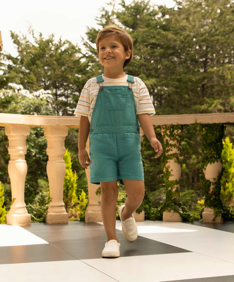 Conjunto Overol Corto Y Camiseta Para Bebé Niño Color Jade