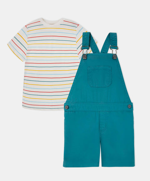Conjunto Overol Corto Y Camiseta Para Bebé Niño Color Jade