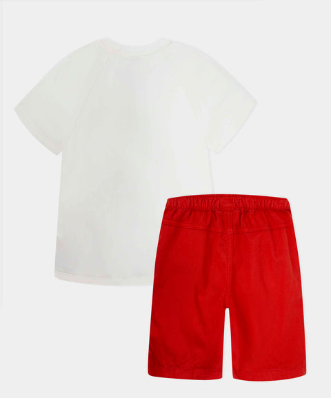 Conjunto De Camiseta Y Bermuda Para Bebé Niño Color Marfil Y Rojo