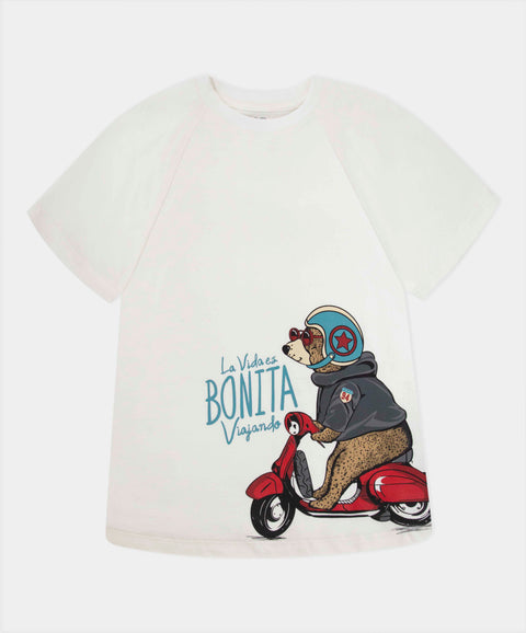 Conjunto De Camiseta Y Bermuda Para Bebé Niño Color Marfil Y Rojo