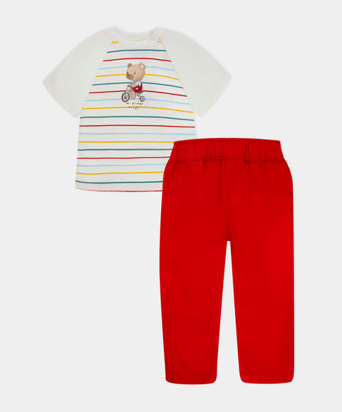 Conjunto Camiseta Y Pantalón Para Recién Nacido Color Marfil Y Rojo