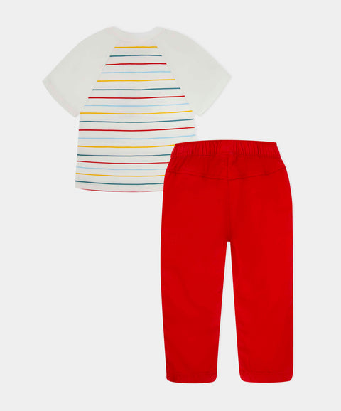 Conjunto Camiseta Y Pantalón Para Recién Nacido Color Marfil Y Rojo