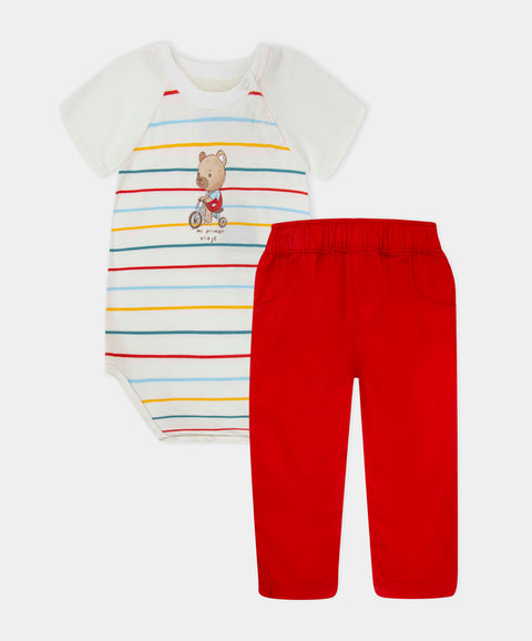 Conjunto Body Y Pantalón Para Recién Nacido Color Marfil Y Rojo