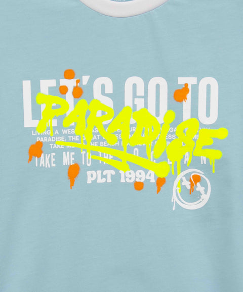 Camiseta Manga Corta Para Niño En Tela Suave Color Azul Claro