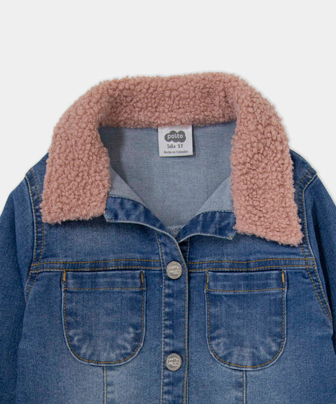 Chaqueta Para Bebé Niña En Denim Tono Medio