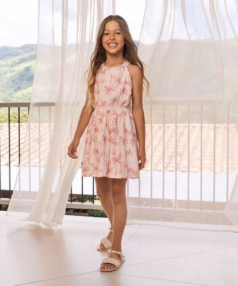 Vestido Estampado Corto Para Niña Color Rojo
