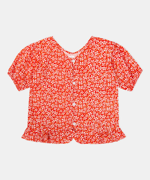 Blusa Estampada Manga Corta Para Niña En Tela Suave Color Rojo